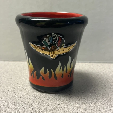 Indianapolis Motor Speedway Wings  Wheel & Flags Logo Collector Shot Glass 500 Cover