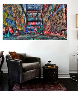 Graffiti Street Art - Jaw Dropping Scene - Canvas Print 30"x20" WoW! Urban Art - Picture 1 of 3