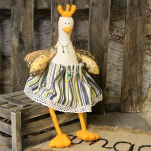 Design Stoffhuhn m. Kleid 45 cm Gockel Künstlerhenne Deko Huhn Hahn Handarbeit - Bild 1 von 1