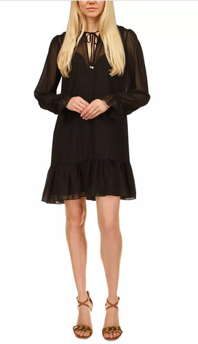 Abito MICHAEL Michael Kors cravatta scollo texture goccia di rugiada nero taglia XL 3152