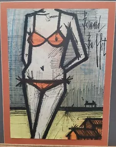 Bernard Buffet Vintage Plate Signed Lithograph 1960's Orange Bikini 9.5"×12.25" - Picture 1 of 3
