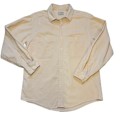 LL Bean Shirt Mens Large Peach Corduroy Vintage 80s FlapPockets USA Casual - Image 1 of 4