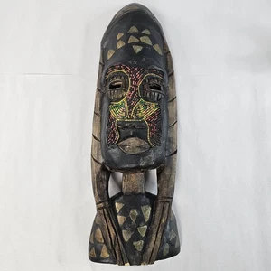 Vintage African Tribal Wooden Kenya Mask Hand Carved Beaded 16" READ Description - Picture 1 of 10