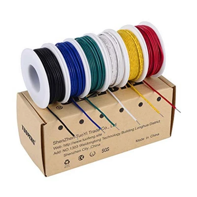 Cable electrónico, 22 AWG cables de conexión de núcleo sólido - 6 colores, 30 pies/9 m cada uno, estañado C Foto 1 de 4
