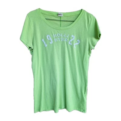 Hollister Womens M Baby Tee Shirt Logo Spellout Y2K 00s Fitted Lime Green - Image 1 of 4