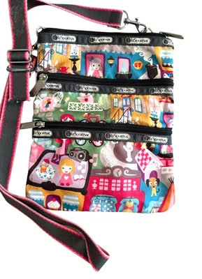 LeSportSac Crossbody 3 Zipped Multicolored Purse Shoulder Bag Dog Town Park - Image 1 of 4
