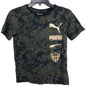 PUMA Boys Green Black Camouflage Gold Logo Tee, Medium NWOT - Picture 1 of 4