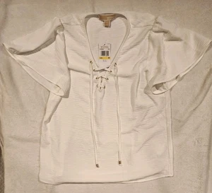 Michael Kors White Lace Up Tie Front Top Blouse Size M Women’s - Picture 1 of 6