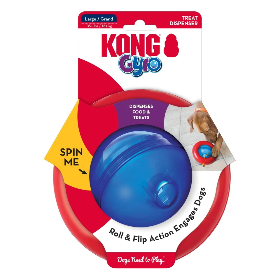 Juguete interactivo dispensador de golosinas grande Kong Gyro para perros rojo azul Foto 1 de 4