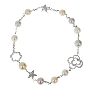 Chanel Camellia & Comete Motif Pearl Diamond 18k White Gold Necklace - Picture 1 of 4