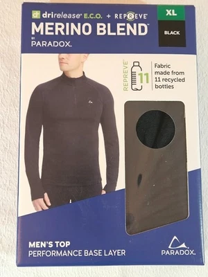 Top Paradox Para Hombre 1/4 Cremallera Mezcla Merino Rendimiento Capa Base, Negro, Talla XL Foto 1 de 4