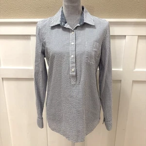 Camicia Tommy Hilfiger Seersucker Popover taglia:M manica a linguetta blu a righe bianche - Foto 1 di 18