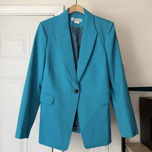 ARGENT teal blue wool blend one button peak lapel long sleeve blazer jacket - Picture 1 of 9