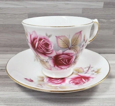 Queen Anne Pink Rose Pattern #8819 Bone China Tea Cup & Saucer Made in England - image 1 of 4