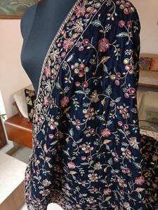 Chal de terciopelo bordado negro de diseñador para damas caballeros Lohi boda todo bordado - Imagen 1 de 5