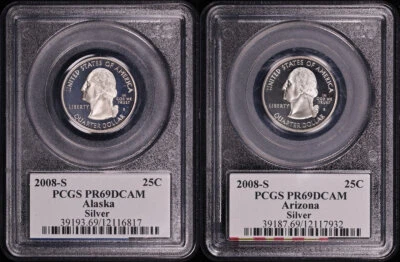 2008-S Alaska & Arizona Silver State Quarter 2 Coin Set PCGS PR-69 DCAM - Image 1 of 2
