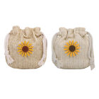 Women Beach Straw Bag Sunflower Drawstring Woven Mini Crossbody Shoulder Pouch