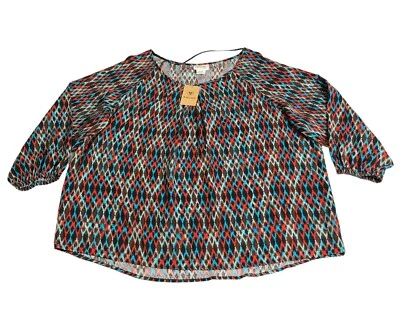 Ariat Топ женщин XL Aztec Western шеврон Southwestern 3/4 рукав блузка с Ярлыками - Изображение 1 из 4