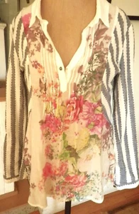 Anthropologie Cyrena S Floral Boho Coastal Lightweight Airy Mixed Media Top - Bild 1 von 10