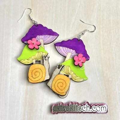 Pendientes Champiñones - Luz Negra Neón Colorido Festival Rave Hechos a Mano Foto 1 de 3