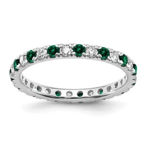 14K White Gold Lab Grown Diamond & Lab Created Emerald Eternity Band Ring Size 5 - Picture 1 of 6