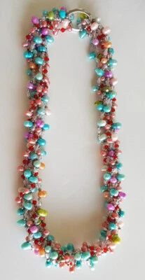 Halsketten Süßwasserperlen gedreht 3fach bunt Farbwahl C 1 - Bild 1 von 4