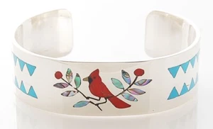 Zuni Handmade Sterling Silver with Multi-Stone Inlay Cardinal Bracelet - Picture 1 of 3