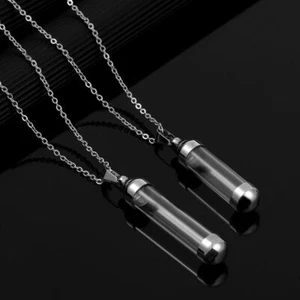 Steel Chain Lucky Charm Perfume Jars Wishing Bottle Pendant Glass Vial Necklace - Picture 1 of 14