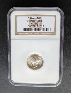 1944 Broad Struck Mercury Dime NGC MS 62 NICE PICTURES INCLUDED - Picture 1 of 2