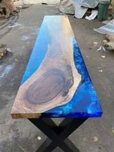 Blue Epoxy Resin Console Table Top, Live Edge Wooden Slab Top, Home Decor - Picture 1 of 5