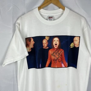 T-shirt vintage GARBAGE Shirley Manson firmata taglia large bianca anni 90 Y2K Band Tee - Foto 1 di 9