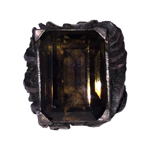Handmade Sterling Silver Emerald Cut Smoky Topaz Quartz Cocktail Ring - Picture 1 of 5