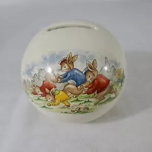 Royal Doulton Bunnykins Round Bank Wheelbarrow Race - 1936 - NO PLUG - Free Ship - Picture 1 of 6