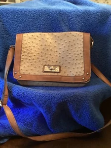 Merona Leather Purse , Brown, Beige, 9 X 11 - Picture 1 of 5