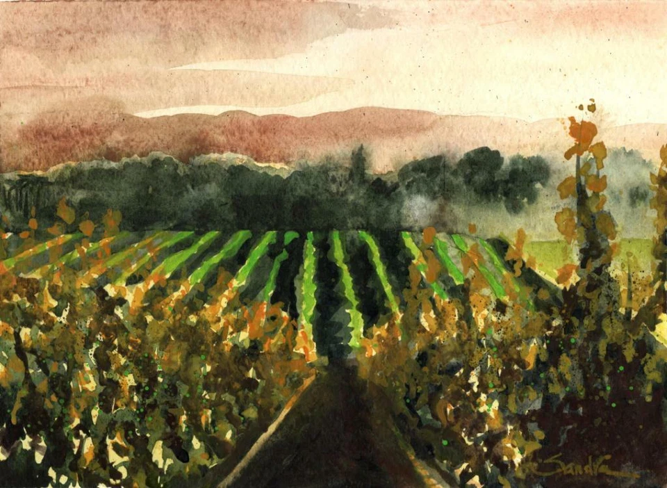 Napa Valley Morning SandraWatercolors™ Signed Ltd. Ed. California Vineyard Print - Image 1 of 1