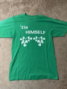 Vintage T Shirt Tis Him Self Herself Size Medium Green Hanes Fifty-fifty USA SS - Picture 1 of 7