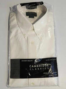 Vintage New Cambridge Classics Wrinkle Free Oxford Long Sleeve OffWhite Shirt 15 - Picture 1 of 1