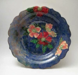 VINTAGE ROYAL DOULTON ENGLAND HAND PAINTED WILD ROSES LOTUS RIM FRUIT BOWL 8206A - Picture 1 of 10