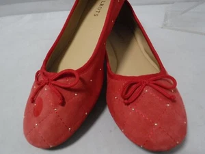 G10 NWOB Women's TALBOTS Penelope Red Quilted Leather Studded Bow Ballet Flats 8 - Picture 1 of 16
