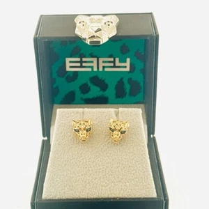 Aretes de pantera de oro de 14 k Estate Effy ojos esmeralda detalles de diamantes con caja - Imagen 1 de 9