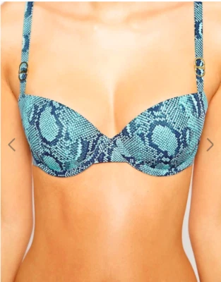 Sujetador Stella Mccartney liso azul estampado pitón contorno balconette UW NUEVO CON ETIQUETAS $90 Foto 1 de 4