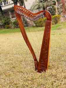 19 Metal Strings Irish Lyre Harp Rosewood Hand Engraved Lyre Harp Free Hard Case