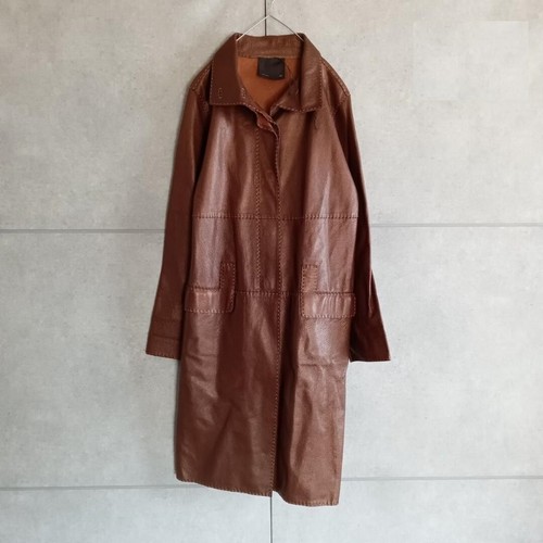 Cappotto lungo vintage autentico Fendi in pelle taglia 42