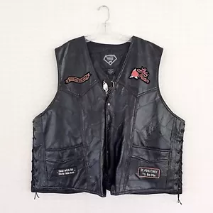 Diamond Plate Geniune Leather Motorcycle Black Vest Women’s Size XXXL - Picture 1 of 11