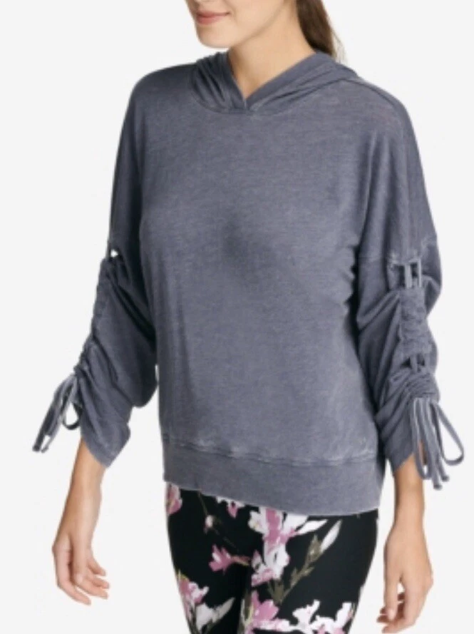 NWT DKNY Sports Women's Relaxed Cinch-Sleeve Gray Hoodie Size Small - Imagem 1 de 1