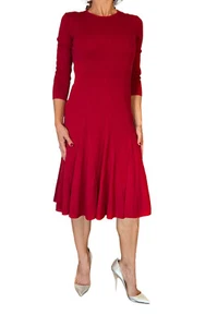 WOMEN'S GIAMBATTISTA VALLI RED VIRGIN WOOL KNIT GODET PLEATS SWEATER DRESS 40 XS - Picture 1 of 13