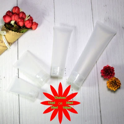 Botellas de tubo blando recargables de viaje de plástico en transparente mate Foto 1 de 4