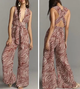 NUOVA tuta Faithfull The Brand Vacanza stampa zebrata misto lino collo alto L 8 - Foto 1 di 11