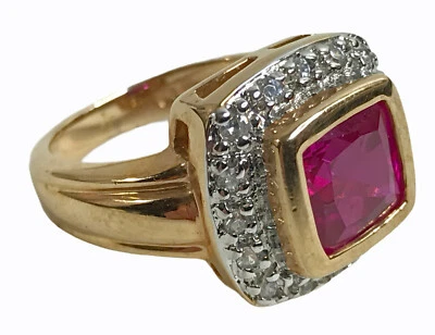 Laura Ramsey 红宝石 14K 镀金戒指 尺寸 6 签名 (7.5 毫米 x 7.5 毫米) — 第 1/4 张图片