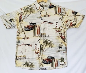 Herren Hawaii Surfen Santa Button Down Camp Beige/Elfenbein Hemd Größe Medium - Bild 1 von 6